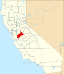 Map of California highlighting Stanislaus County